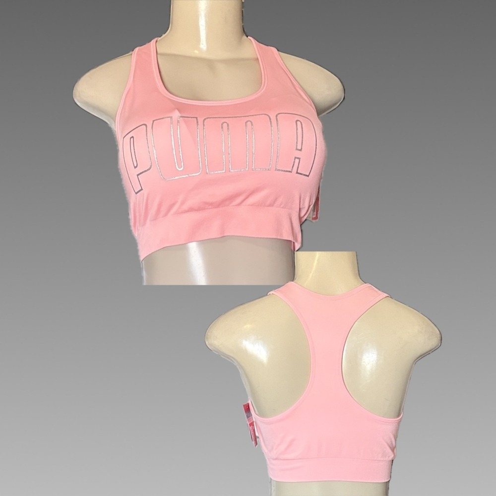 Puma L Logo Salmon Peach DryCell Seamless Racerback Sports Bra Removable Pads